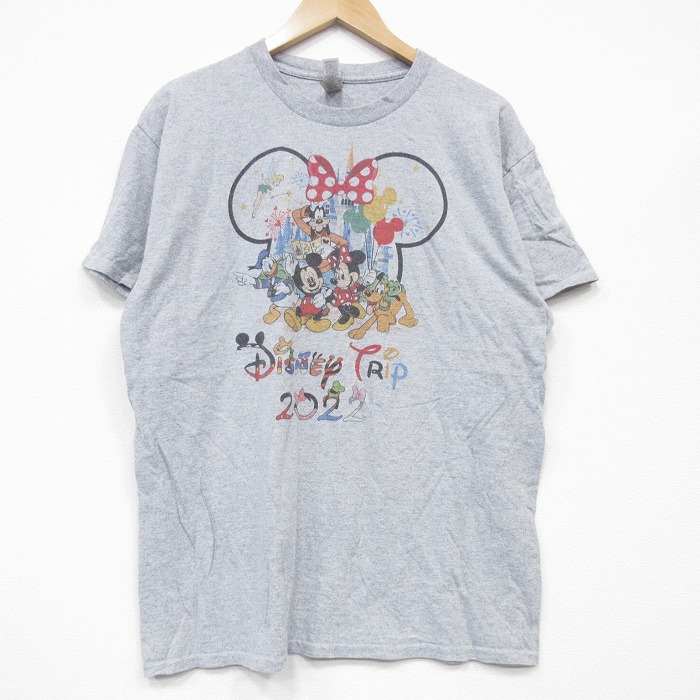 【20%OFF】L★古着 半袖 Tシャツ メンズ ディズニー DISNEY ミッキー MICKEY MOUSE ミニー クルーネック グレー 霜降り 25sep03 中古