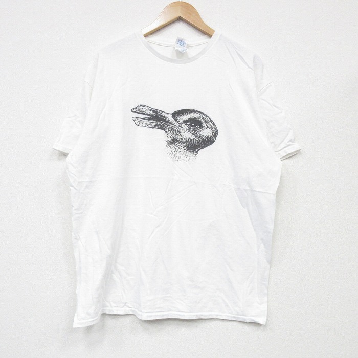 XL★古着 半袖 Tシャツ メンズ 鳥 コットン クルーネック 白 ホワイト 25sep03 中古