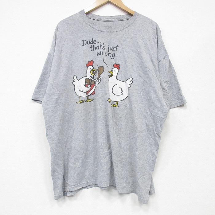 XL★古着 半袖 Tシャツ メンズ ニワトリ 大きいサイズ クルーネック グレー 霜降り 25sep03 中古