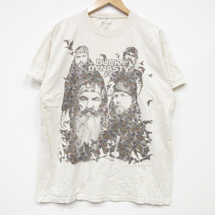 L★古着 半袖 Tシャツ メンズ ダックダイナスティ コットン クルーネック 薄ベージュ カーキ 25sep03 中古
