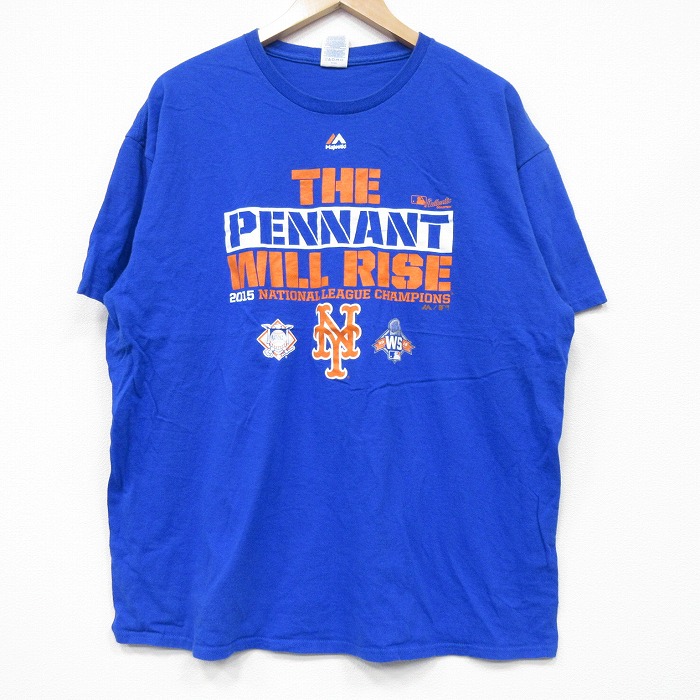 XL★古着 半袖 Tシャツ メンズ MLB ニューヨークジャイアンツ コットン クルーネック 青 ブルー メジャーリーグ ベースボール 野球 25sep03 中古