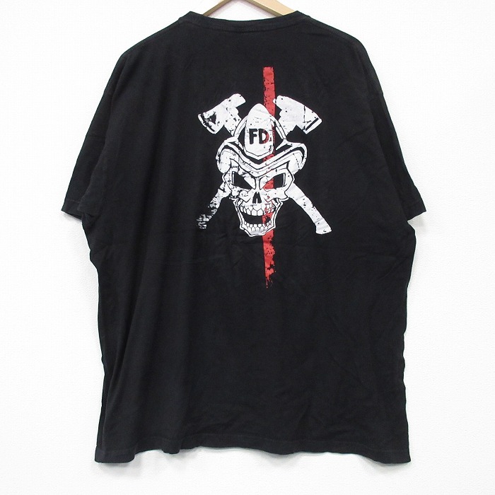 XL★古着 TULTEX 半袖 Tシャツ メンズ スカル 大きいサイズ コットン クルーネック 黒 ブラック 25sep03 中古