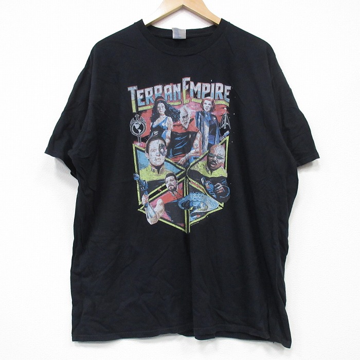 XL★古着 半袖 Tシャツ メンズ TERRAN EMPIRE 大きいサイズ コットン クルーネック 黒 ブラック 25sep03 中古