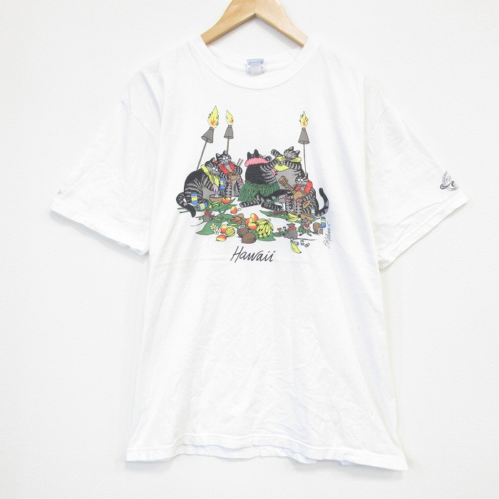 XL★古着 Crazy Shirts 半袖 Tシャツ メンズ クリバンキャット コットン クルーネック 白 ホワイト 25sep05 中古