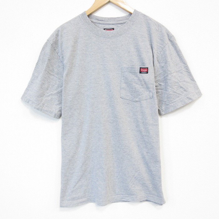 L★古着 ラングラー Wrangler 半袖 Tシャツ メンズ 無地 胸ポケット付き クルーネック グレー 霜降り 25sep05 中古