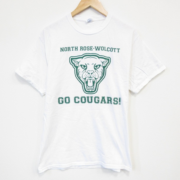 【20%OFF】M★古着 半袖 Tシャツ メンズ クーガーズ コットン クルーネック 白 ホワイト 25sep05 中古