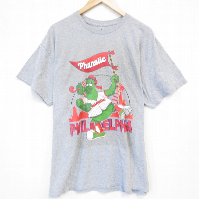 XL★古着 半袖 Tシャツ メンズ MLB フィラデルフィアフィリーズ フィリーファナティック クルーネック グレー 霜降り メジャーリーグ ベースボール 野球 25sep05 中古