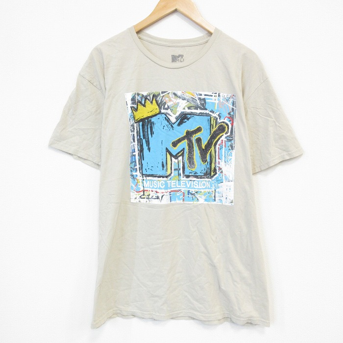 XL★古着 半袖 Tシャツ メンズ MTV 大きいサイズ コットン クルーネック ベージュ カーキ 【spe】 25sep05 中古