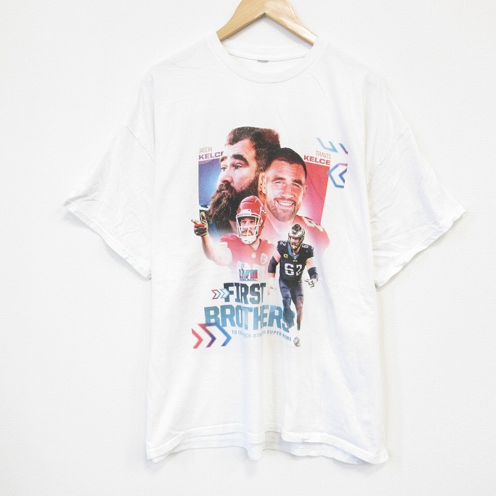 【20%OFF】XL★古着 半袖 Tシャツ メンズ NFL ジェイソントラビスケルシー 大きいサイズ クルーネック 白 ホワイト アメフト スーパーボウル 25sep05 中古