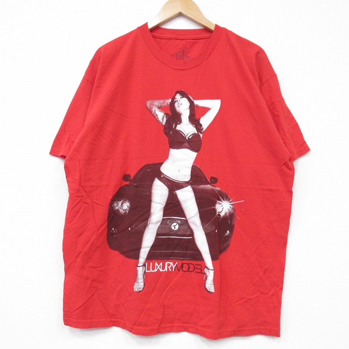 XL★古着 半袖 Tシャツ メンズ 車 コットン クルーネック USA製 赤 レッド 25sep08 中古