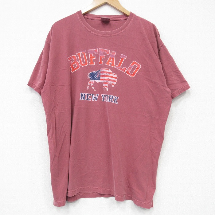 XL★古着 半袖 Tシャツ メンズ バッファロー 大きいサイズ コットン クルーネック エンジ 25sep08 中古