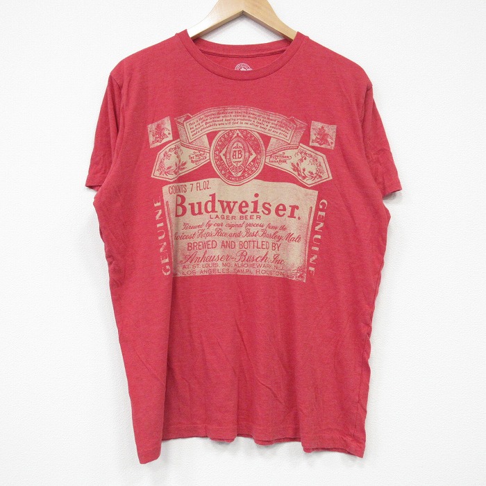 XL★古着 半袖 Tシャツ メンズ バドワイザー クルーネック 赤 レッド 霜降り 25sep08 中古