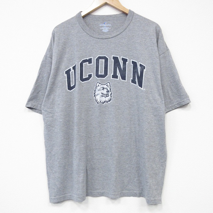 【20%OFF】XL★古着 ラッセル 半袖 Tシャツ メンズ UCONN 大きいサイズ クルーネック グレー 霜降り 25sep08 中古