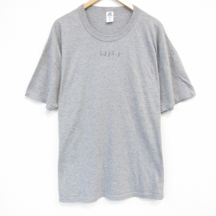 【20%OFF】XL★古着 ラッセル 半袖 Tシャツ メンズ ステンシル 大きいサイズ クルーネック グレー 霜降り 25sep08 中古