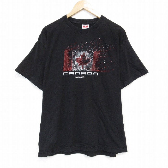 【20%OFF】XL★古着 半袖 Tシャツ メンズ カナダ トロント コットン クルーネック 黒 ブラック 25sep08 中古