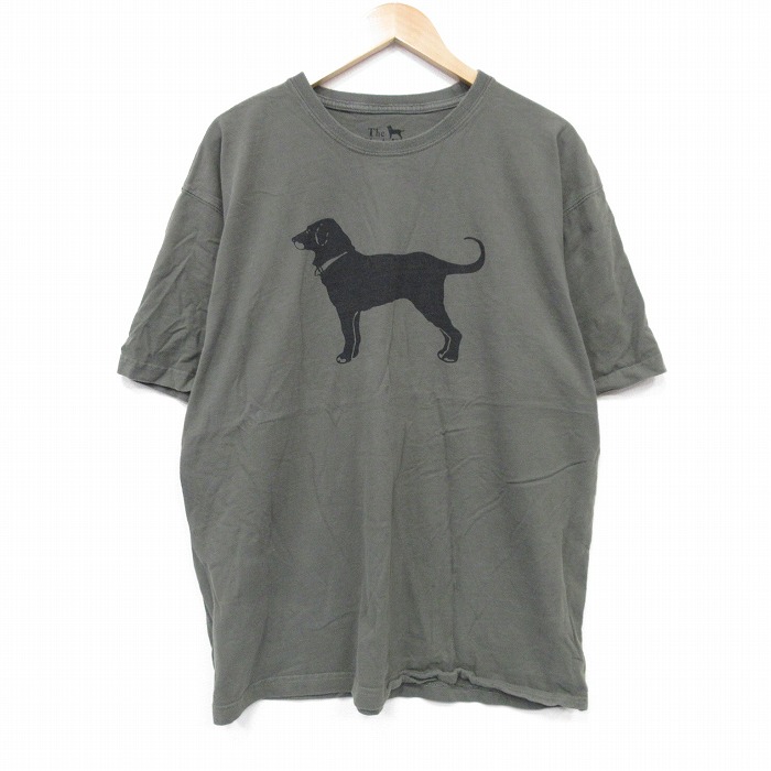 XL★古着 半袖 Tシャツ メンズ The Black Dog 大きいサイズ コットン クルーネック 緑 グリーン 25sep20 中古