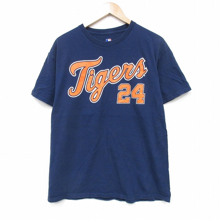 L★古着 半袖 Tシャツ メンズ MLBデトロイトタイガース ミゲルカブレラ 24 クルーネック 紺 ネイビー メジャーリーグ ベースボール 野球 25sep20 中古