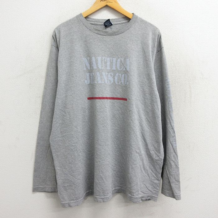 【50%OFF】XL★古着 ノーティカ NAUTICA 長袖 ビンテージ ブランド Tシャツ メンズ 90年代 90s ビッグロゴ 大きいサイズ クルーネック USA製 グレー 霜降り 23nov08 中古
