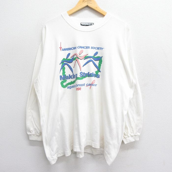 90s 長袖Tシャツ AMERICAN CANCER SOCIETY ホワイト XL | 古着