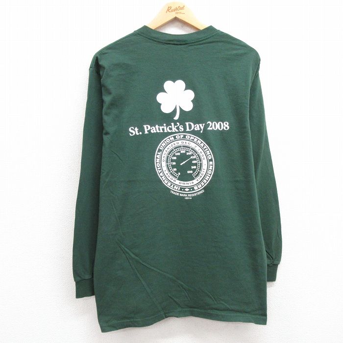 XL★古着 ジャンセン 長袖 ビンテージ Tシャツ メンズ 00年代 00s セントパトリックスデー 胸ポケット付き コットン クルーネック USA製 緑 グリーン 24jun05 中古