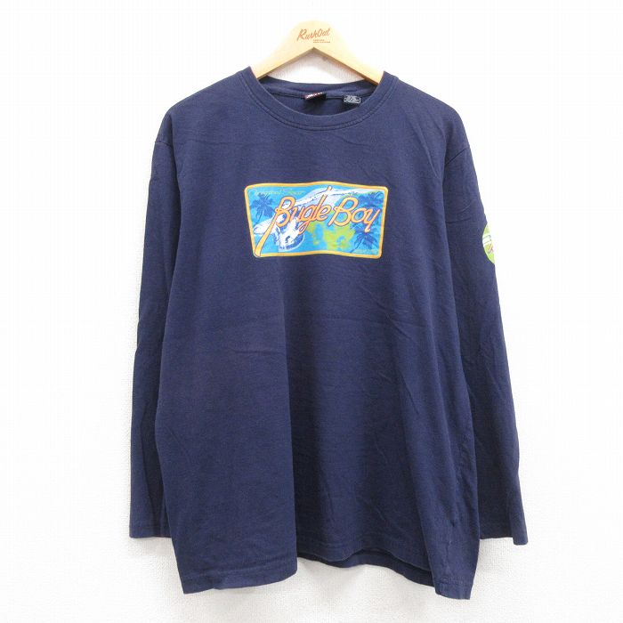 【50%OFF】XL★古着 ビューグルボーイ 長袖 ビンテージ Tシャツ メンズ 00年代 00s サーフィン 大きいサイズ コットン クルーネック 紺 ネイビー 24jun10 中古