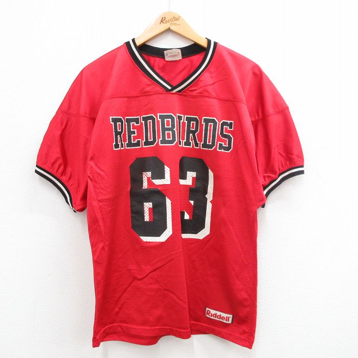 L★古着 半袖 ビンテージ フットボール Tシャツ メンズ 90年代 90s REDBIRDS Vネック 赤 レッド 24jun10 中古