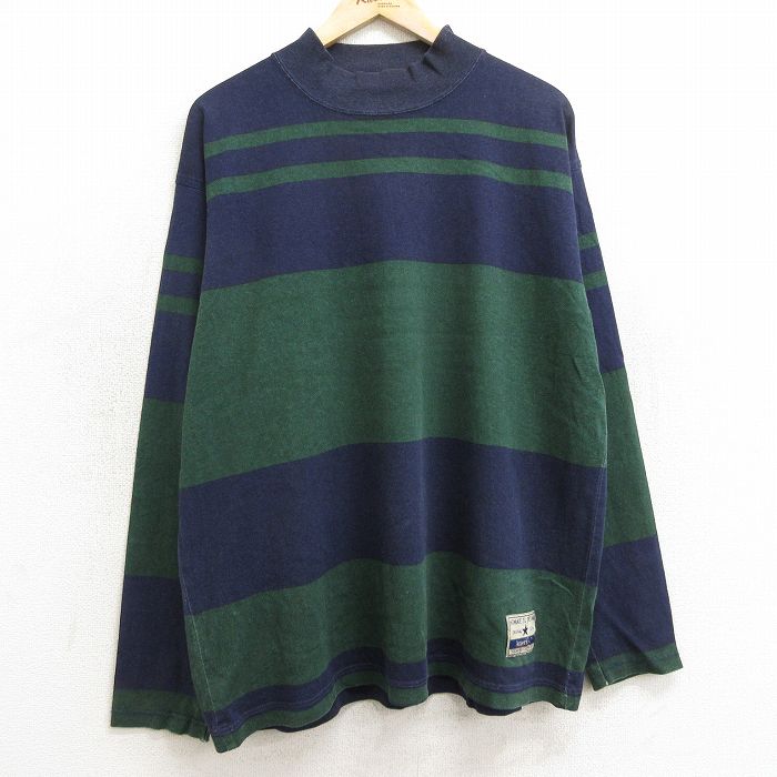 XL★古着 長袖 Tシャツ メンズ ツートンカラー 大きいサイズ コットン クルーネック 紺他 ネイビー 【spe】 24jul01 中古