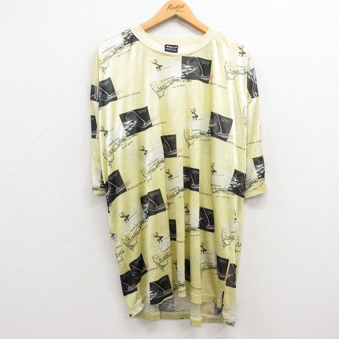 XL★古着 半袖 ビンテージ Tシャツ メンズ 00年代 00s ゴルフ 大きいサイズ クルーネック 黄 イエロー 24jul26 中古
