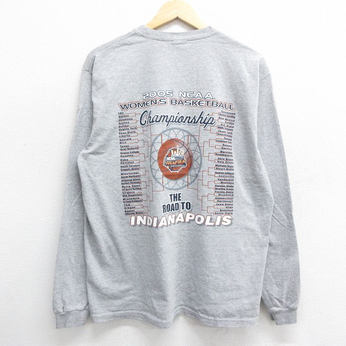 XL★古着 長袖 ビンテージ Tシャツ メンズ 00年代 00s NCAA バスケットボール クルーネック グレー 霜降り 24jul27 中古