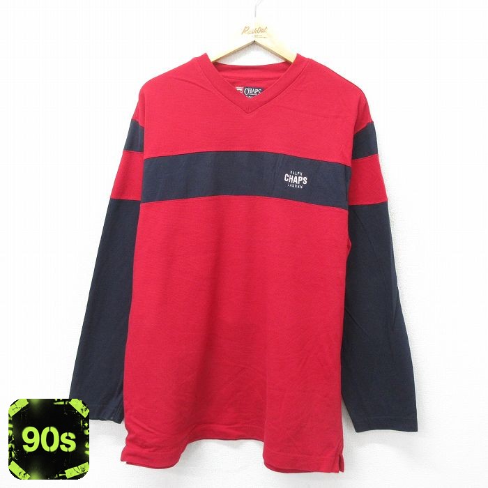 ラルフローレン 90s 長袖Tシャツ ワンポイントロゴ レッド メンズXL相当 | 古着