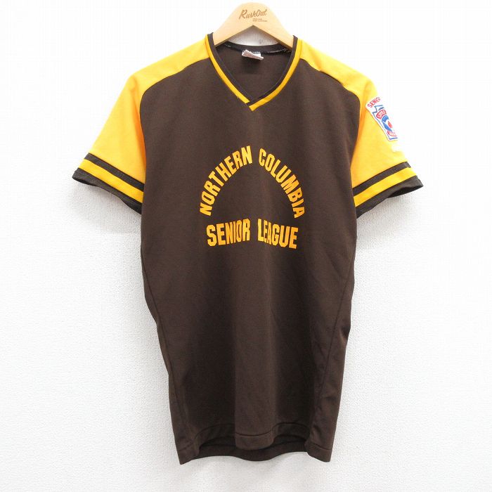 L★古着 ローリングス 半袖 ビンテージ Tシャツ メンズ 90年代 90s ノーザンコロンビア リトルリーグ Vネック USA製 茶 ブラウン 24aug06 中古