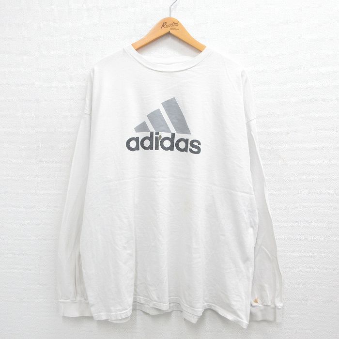 XL★古着 アディダス adidas 長袖 ビンテージ Tシャツ メンズ 00年代 00s ビッグロゴ 大きいサイズ コットン クルーネック 白 ホワイト 24aug19 中古