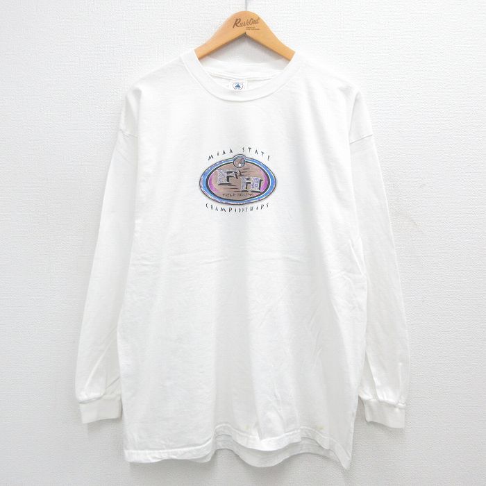 XL★古着 長袖 ビンテージ Tシャツ メンズ 90年代 90s ゴルフ チャンピオンシップ 大きいサイズ コットン クルーネック 白 ホワイト 【spe】 24aug21 中古