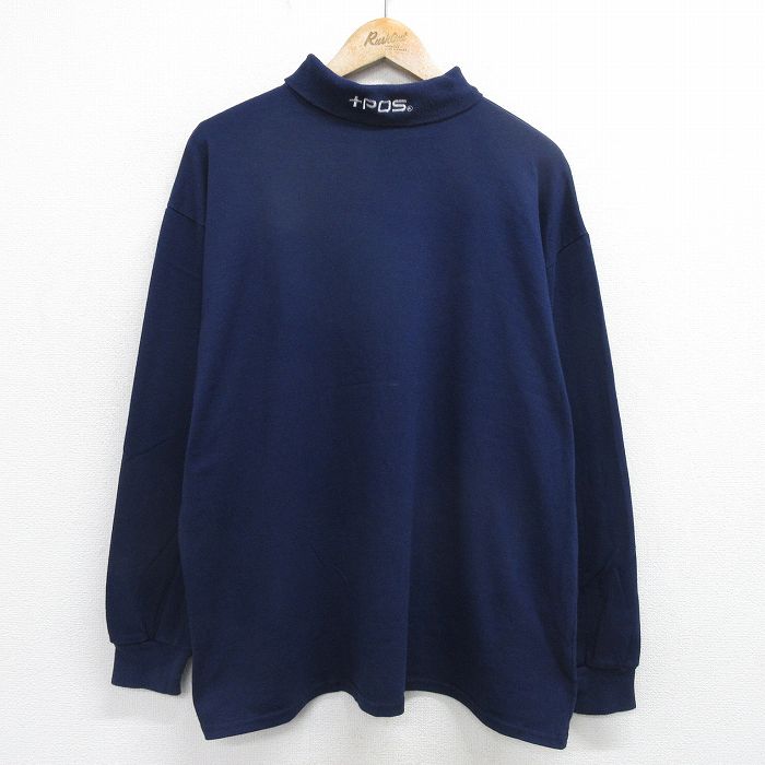 【50%OFF】XL★古着 長袖 ビンテージ Tシャツ メンズ 80年代 80s POS 大きいサイズ タートルネック ハイネック 紺 ネイビー 24aug21 中古