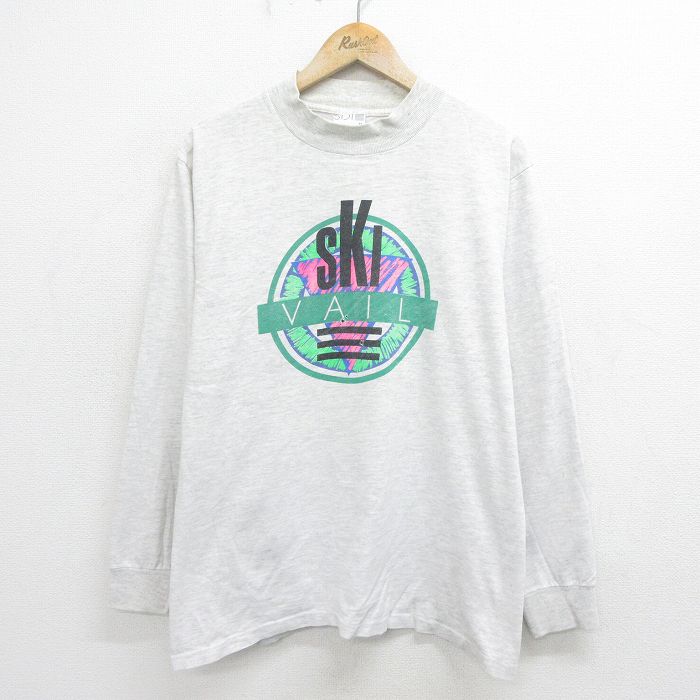 L★古着 SDI 長袖 ビンテージ Tシャツ メンズ 90年代 90s スキー モックネック ハイネック コットン USA製 薄グレー 霜降り 24aug23 中古