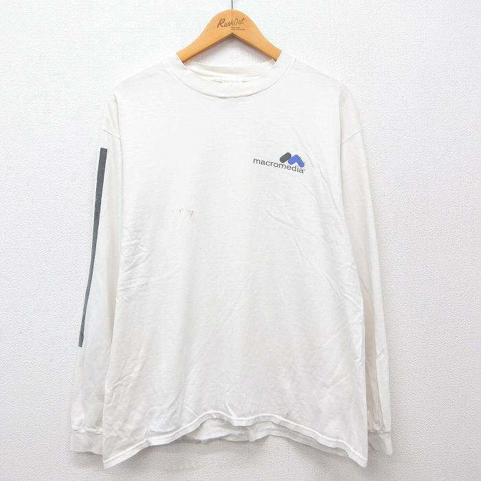 ヘインズ 00s 長袖Tシャツ マクロメディア ホワイト XL | 古着