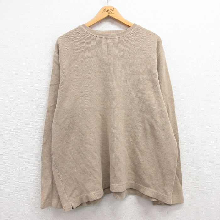 XL★古着 バナナリパブリック BANANA REPUBLIC 長袖 ビンテージ ブランド Tシャツ メンズ 00年代 00s 無地 大きいサイズ コットン クルーネック ベージュ カーキ 24nov16 中古