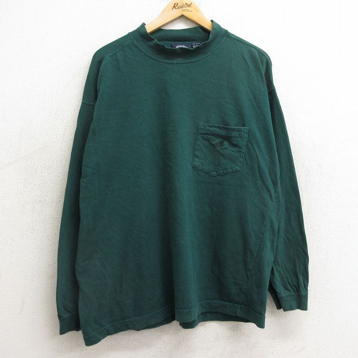 XL★古着 ドッカーズ 長袖 ビンテージ Tシャツ メンズ 90年代 90s ワンポイントロゴ 胸ポケット付き コットン モックネック ハイネック 緑 グリーン 【spe】 24nov20 中古