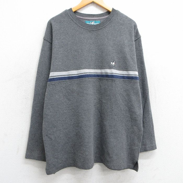 XL★古着 ビッグドッグス BIG DOGS 長袖 Tシャツ メンズ ワンポイントロゴ クルーネック グレー 霜降り 25feb14 中古