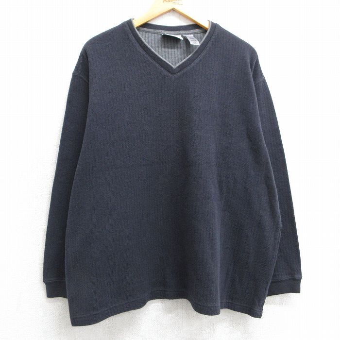 【20%OFF】XL★古着 FARAH 長袖 Tシャツ メンズ 大きいサイズ Vネック 紺 ネイビー 25feb14 中古