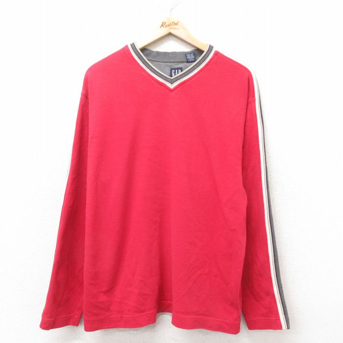 XL★古着 ギャップ GAP 長袖 ビンテージ Tシャツ メンズ 00年代 00s コットン Vネック 赤 レッド 25feb14 中古