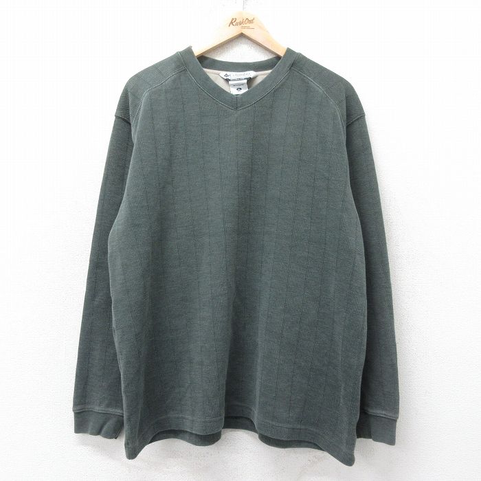 XL★古着 コロンビア COLUMBIA 長袖 ビンテージ Tシャツ メンズ 00年代 00s 無地 大きいサイズ Vネック 緑 グリーン 25feb14 中古