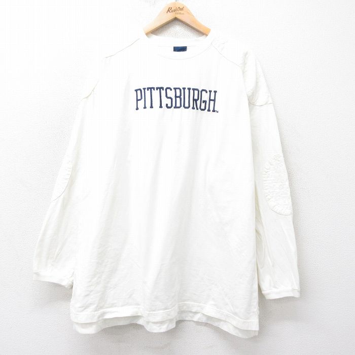 XL★古着 長袖 ビンテージ フットボール Tシャツ メンズ 00年代 00s ピッツバーグ 刺繍 大きいサイズ クルーネック 白 ホワイト 25feb14 中古