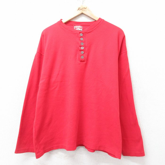 XL★古着 マルボロ 長袖 ビンテージ Tシャツ メンズ 90年代 90s 無地 大きいサイズ コットン ヘンリーネック 赤 レッド 25feb14 中古