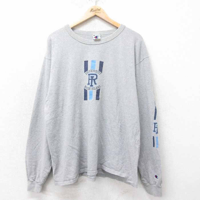 【50%OFF】XL★古着 チャンピオン champion 長袖 ビンテージ Tシャツ メンズ 90年代 90s RI 大きいサイズ コットン クルーネック グレー 霜降り 25feb14 中古