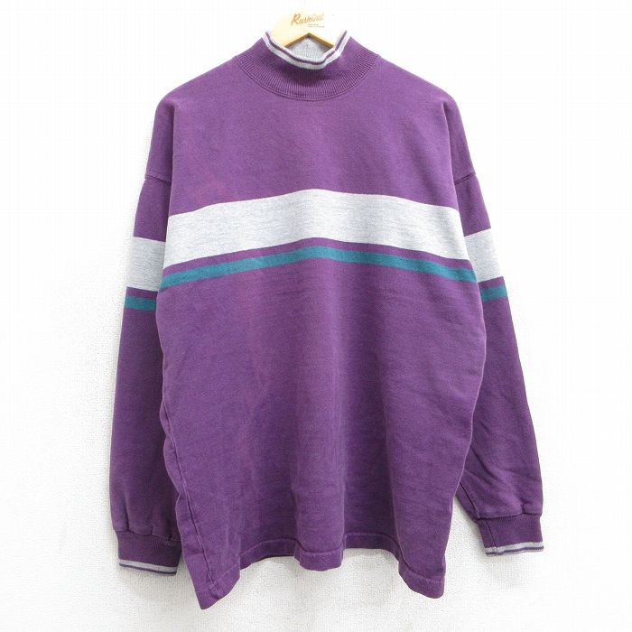 XL★古着 エルエルビーン LLBEAN 長袖 ビンテージ Tシャツ メンズ 80年代 80s コットン モックネック ハイネック USA製 紫他 パープル 25feb15 中古