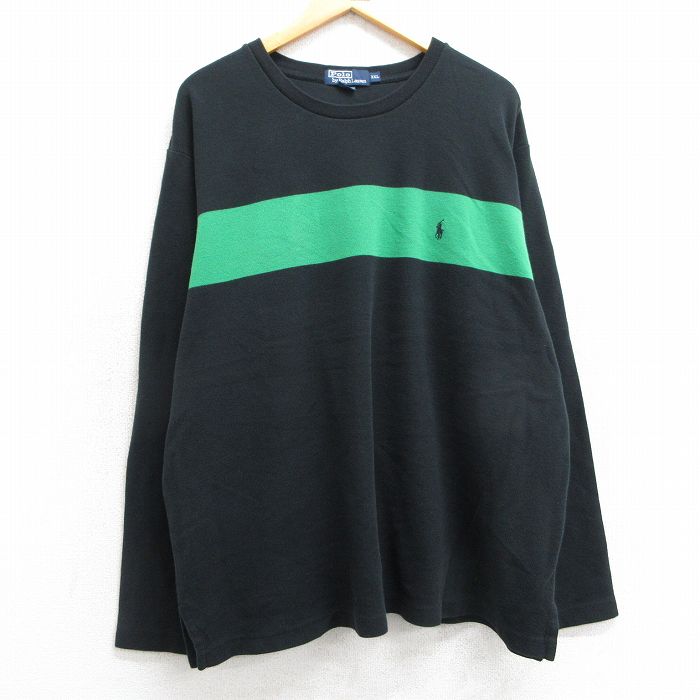 XL★古着 ラルフローレン Ralph Lauren 長袖 ブランド Tシャツ メンズ 90年代 90s ワンポイントロゴ ツートンカラー 大きいサイズ コットン クルーネック 黒 ブラック 25feb15 中古