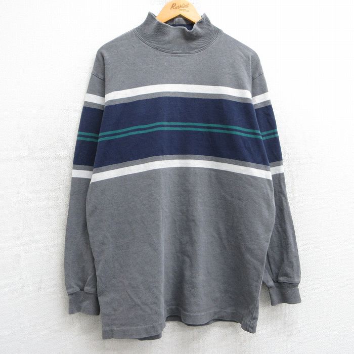 XL★古着 エルエルビーン LLBEAN 長袖 ビンテージ Tシャツ メンズ 80年代 80s 大きいサイズ コットン モックネック ハイネック USA製 グレー他 25feb15 中古