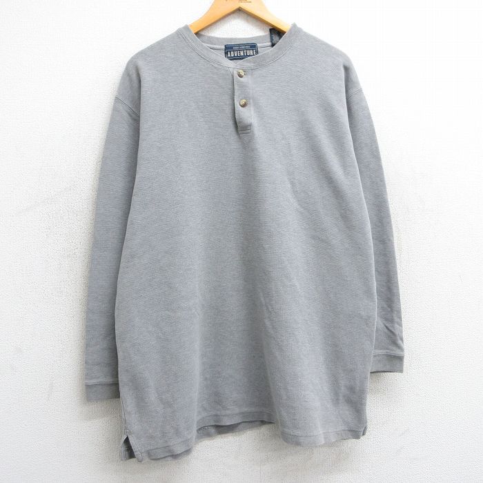 XL★古着 長袖 ビンテージ サーマル Tシャツ メンズ 00年代 00s 無地 大きいサイズ コットン ヘンリーネック グレー 25feb15 中古