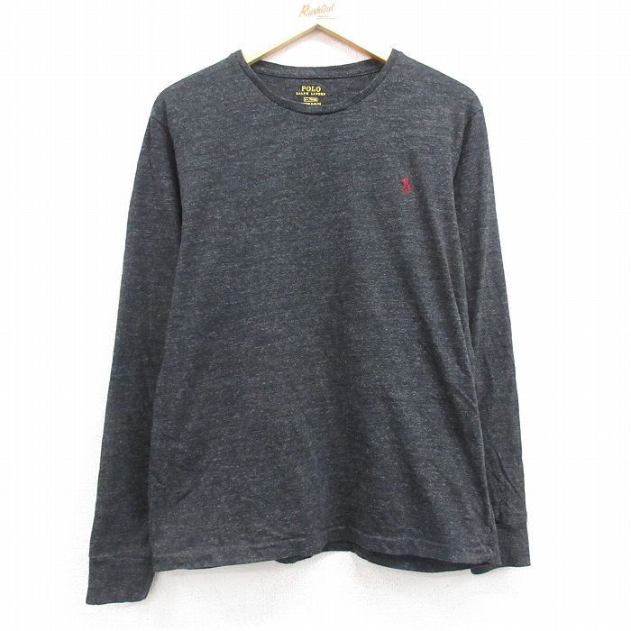 XL★古着 ラルフローレン Ralph Lauren 長袖 ブランド Tシャツ メンズ ワンポイントロゴ コットン クルーネック 黒 ブラック 霜降り 25feb27 中古